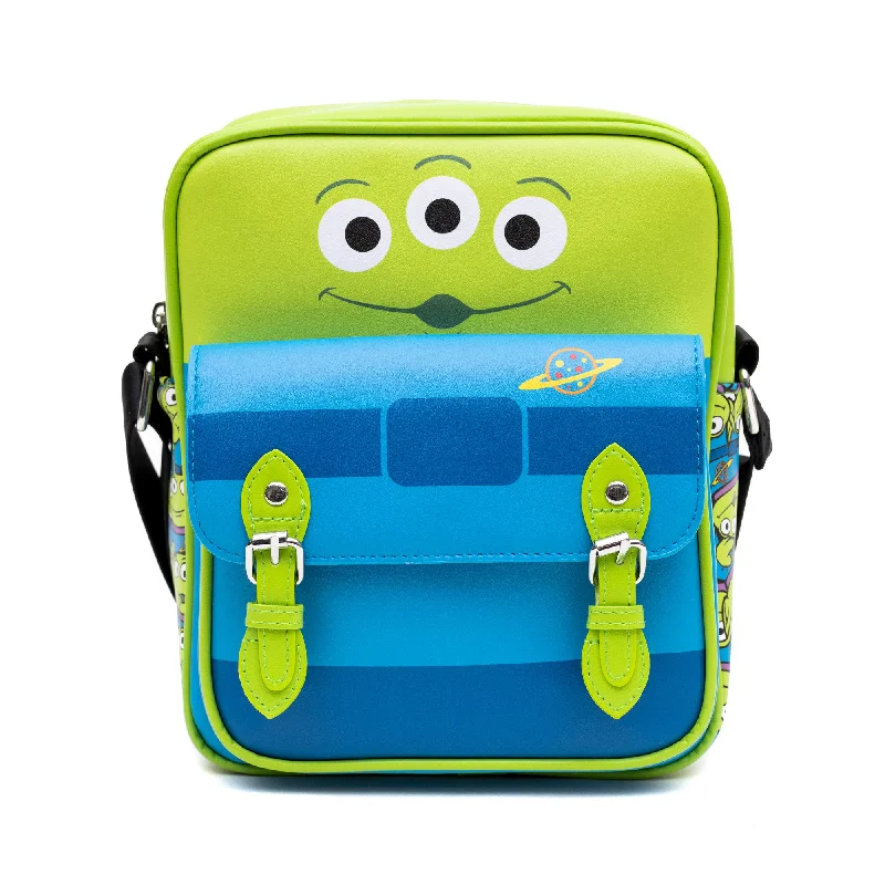 Hot Items Crossbody Bag with Two-Pockets and Slip Pocket - Toy Story Alien Bodice and Stacked Aliens Green/Blue Hot Items Crossbody Bag with Two-Pockets and Slip Pocket - Toy Story Alien Bodice and Stacked Aliens Green/Blue