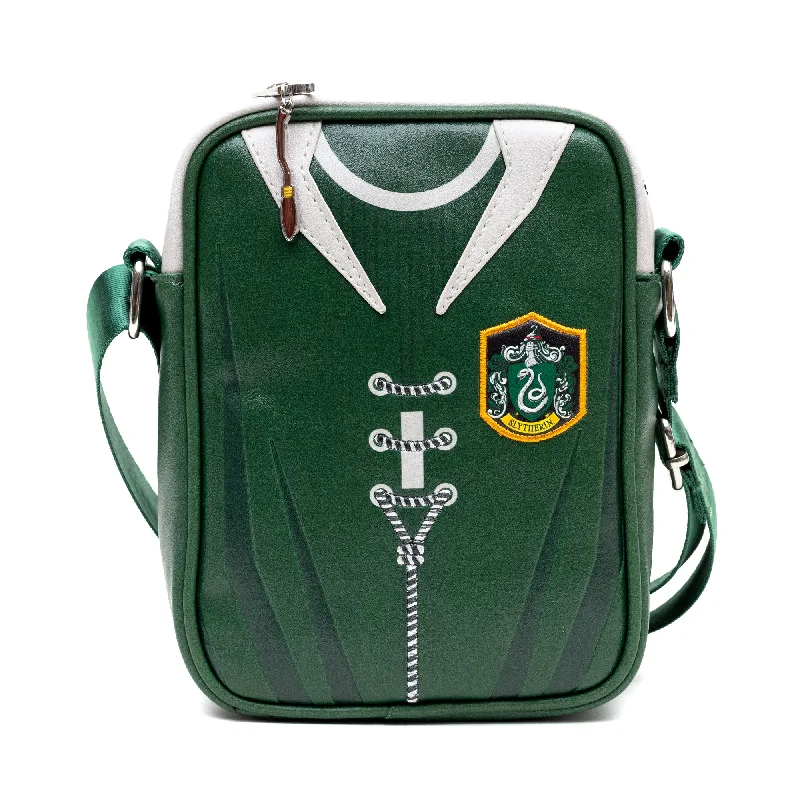 Stylish Statements Crossbody Bag - Harry Potter Hogwarts Slytherin Quidditch Uniform with Embroidery Green/Gray