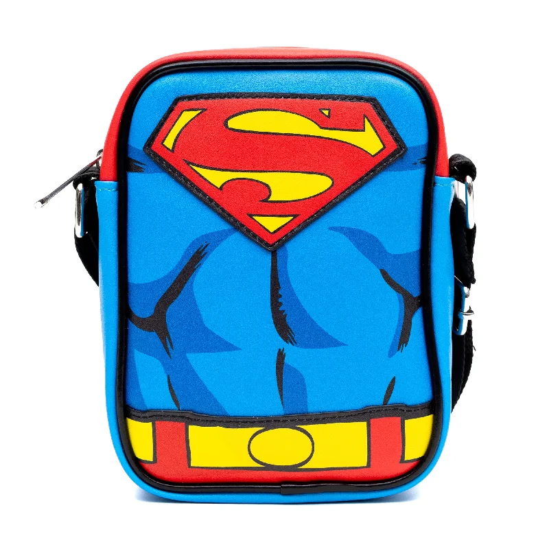 Ride The Style Wave Crossbody Bag - Superman Character Close-Up with Super Logo and Belt Appliques