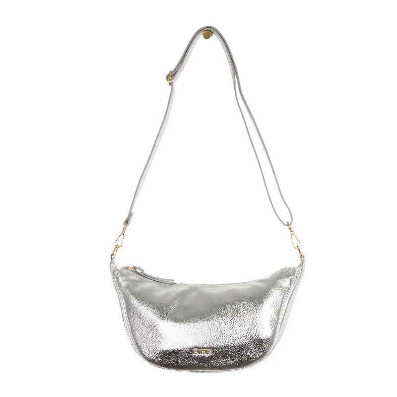 Shop Sales Etre Stevie Metallic Half Moon Crossbody Bag Silver