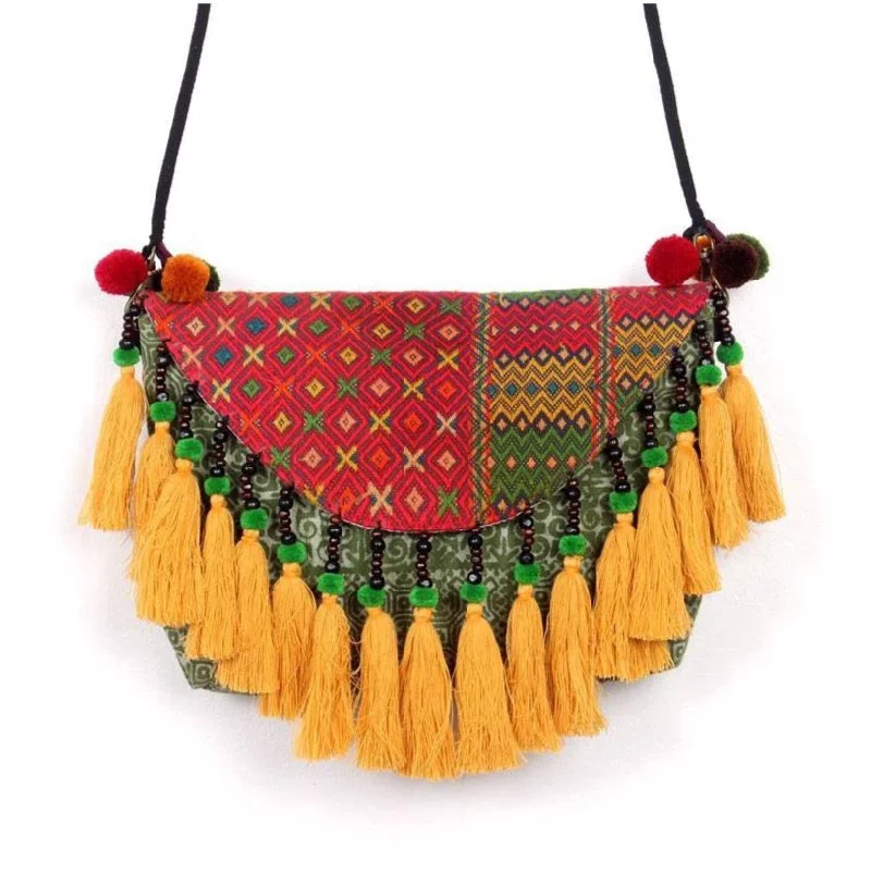 Casual Yet Chic Sales Embroidered Tassel Boho Crossbody Bag - Thailand