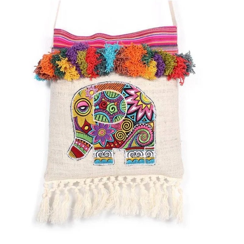 Fashionable Comfort Promotions Embroidery Tassel Pom Pom Elephant Sling Bag - Thailand Fashionable Comfort Promotions Embroidery Tassel Pom Pom Elephant Sling Bag - Thailand