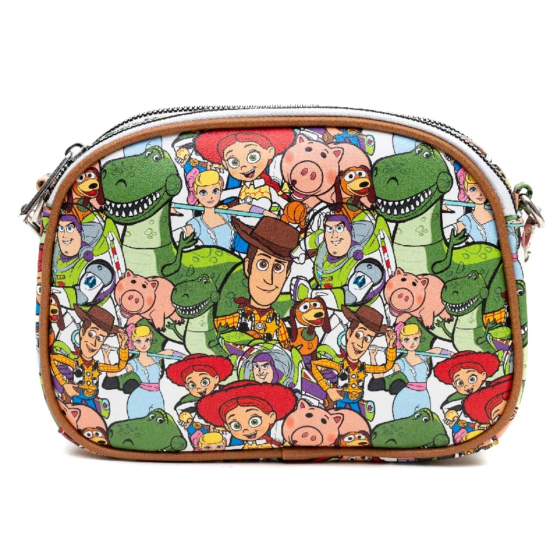 The Latest Trends Horizontal Crossbody Bag with Two Zip Pockets - Toy Story Characters Stacked Multi Color