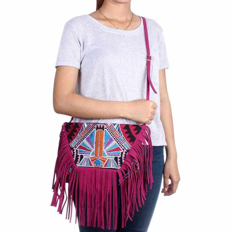 Sophisticated Style Offers Bella Crossbody Embroidered Fringe Envelope Bag - Thailand