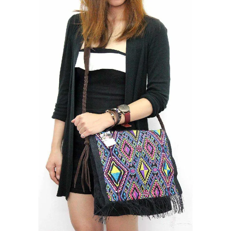 Chic & Cozy Collection Hemp Diamond Cross-body Embroidered Fabric Purse - Thailand