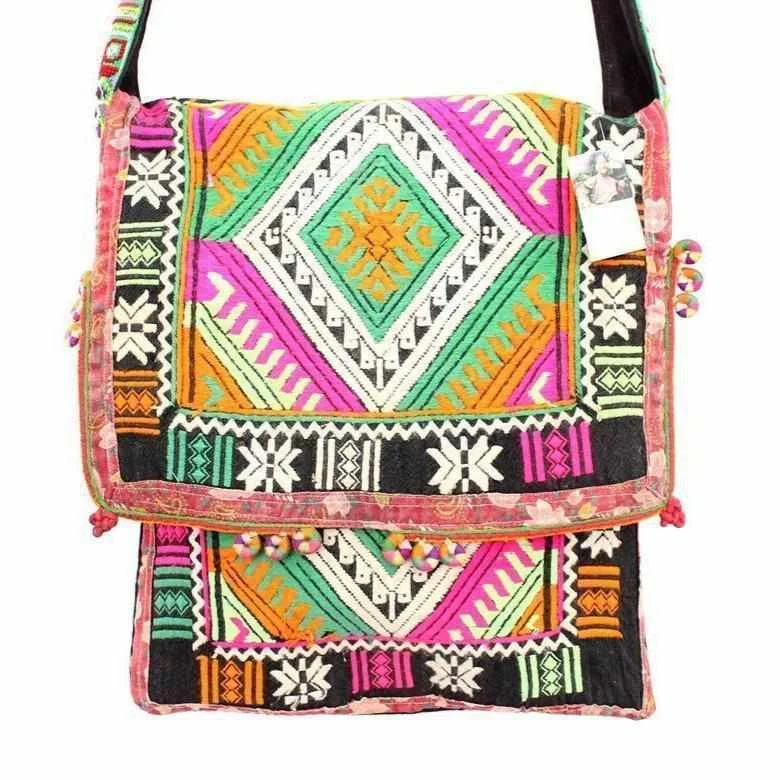 Trendy Festival Bags With Limited-Time Offers Akha Geometric Messenger Embroidered Textile Tote - Thailand Trendy Festival Bags With Limited-Time Offers Akha Geometric Messenger Embroidered Textile Tote - Thailand