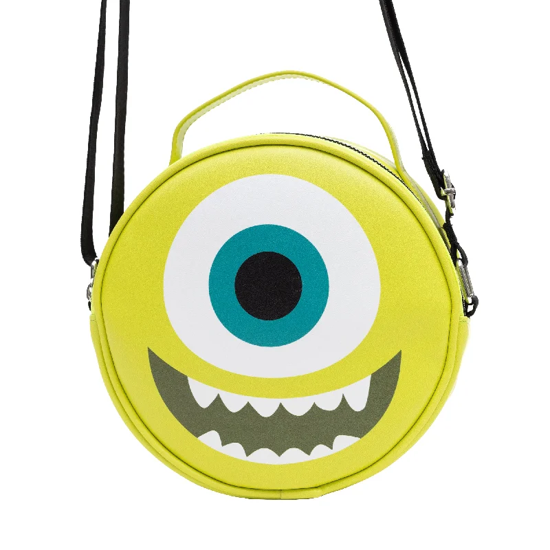 Designer Bags For Luxury Collectors Round Crossbody Bag - Monsters Mike Face Character Close-Up Lime Green Designer Bags For Luxury Collectors Round Crossbody Bag - Monsters Mike Face Character Close-Up Lime Green