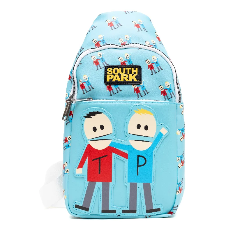 Urban Elegance Deals Crossbody Sling Bag - Large - South Park Terrance and Phillip Pose Applique Blue Urban Elegance Deals Crossbody Sling Bag - Large - South Park Terrance and Phillip Pose Applique Blue