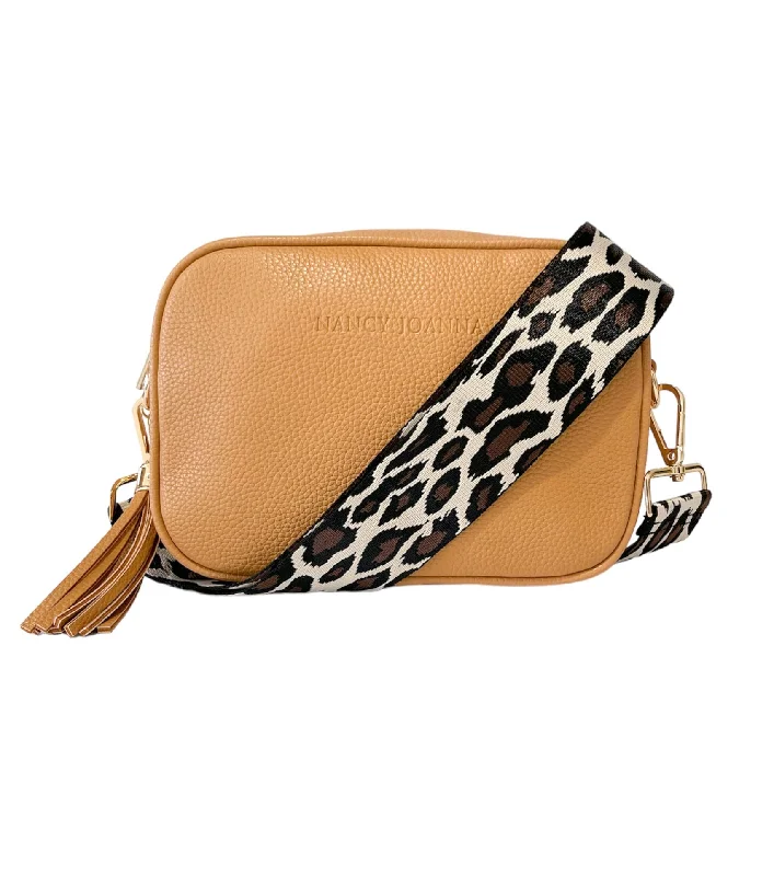 Limited-Time Offers On Trendy And Stylish Bags TAN CROSSBODY BAG & LEOPARD PRINT GUITAR STRAP