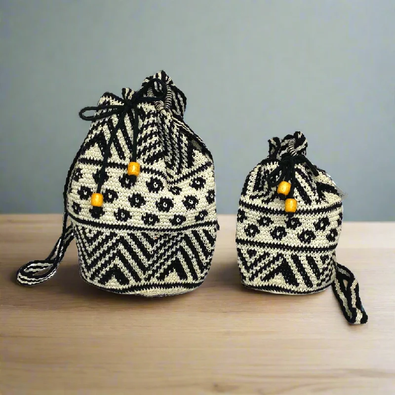 Holiday Gift Bags For Christmas Summer Crochet Chevron Boho Crossbody Black and White Bag - Guatemala