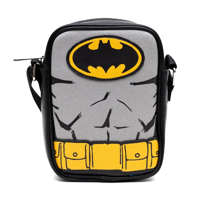 Save Big Crossbody Bag - Batman Character Close-Up with Bat and Belt Appliques