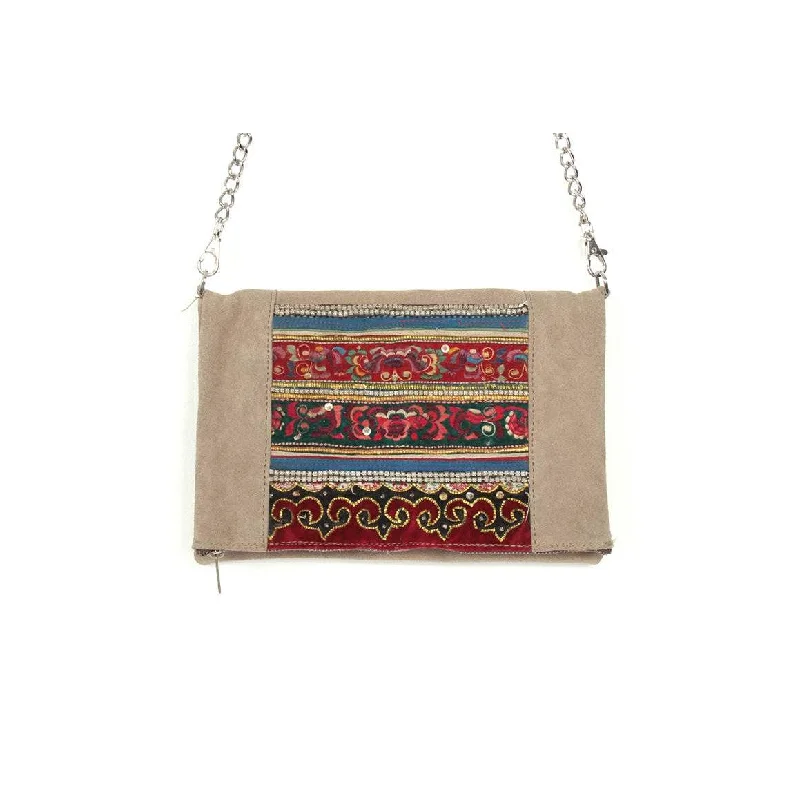 Luxury Bags For Professionals With Discounts Vintage Fabric + Leather Cross-Body Bag | Clutch With Chain Strap - Thailand