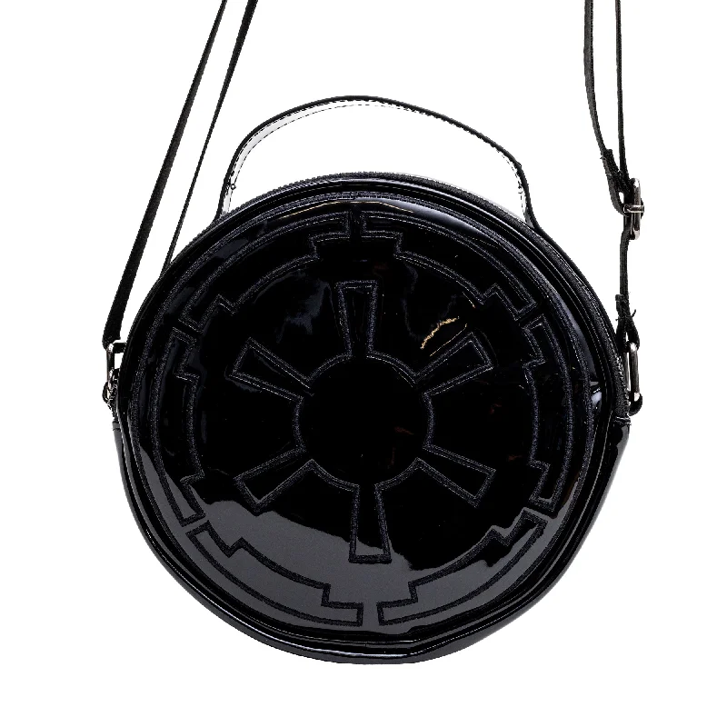 Fashionista Favorites Round Crossbody Bag - Star Wars Galactic Empire Imperial Insignia Embroidered Shiny Black