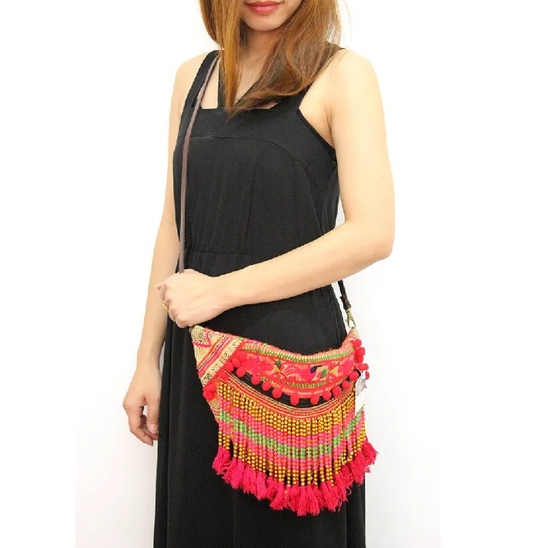 Forward Trendsetter Vintage Hmong Beaded Fringe Cross-Body Purse - Thailand