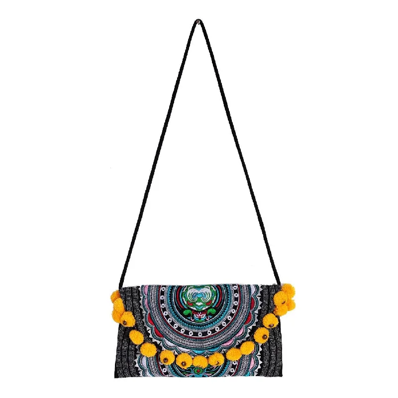 Limited Time Special Offer Crossbody Tribal Embroidered Pompom Artisan Made Bag - Thailand Limited Time Special Offer Crossbody Tribal Embroidered Pompom Artisan Made Bag - Thailand
