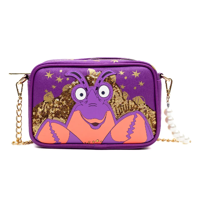Retro Style Promotions Horizontal Crossbody Bag - Moana Tamatoa Character Close-Up Pose Applique Purple/Gold Retro Style Promotions Horizontal Crossbody Bag - Moana Tamatoa Character Close-Up Pose Applique Purple/Gold