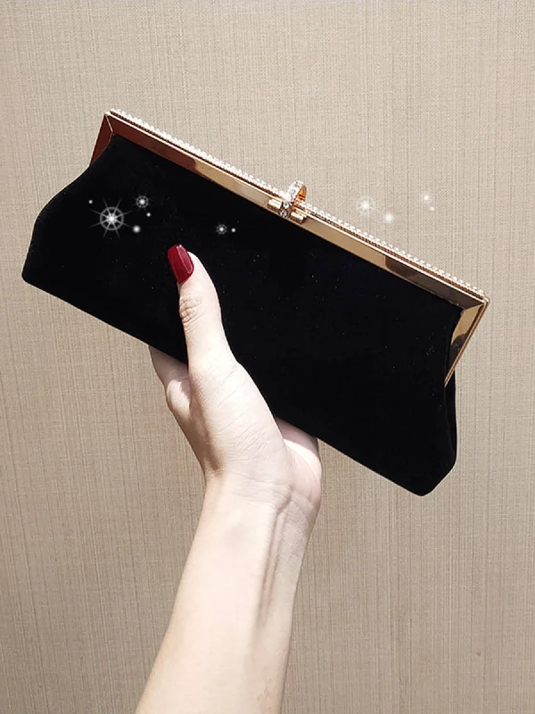 Big Savings Black Diamond Velvet Locked Evening Bag