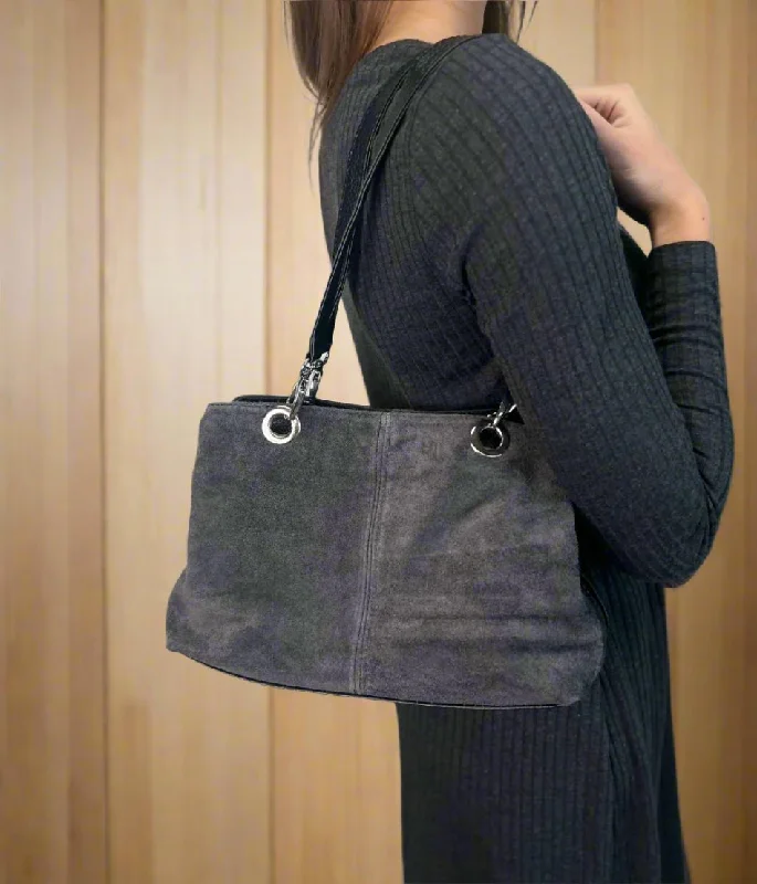 Halloween-Themed Grey Suede Contrast Handbag