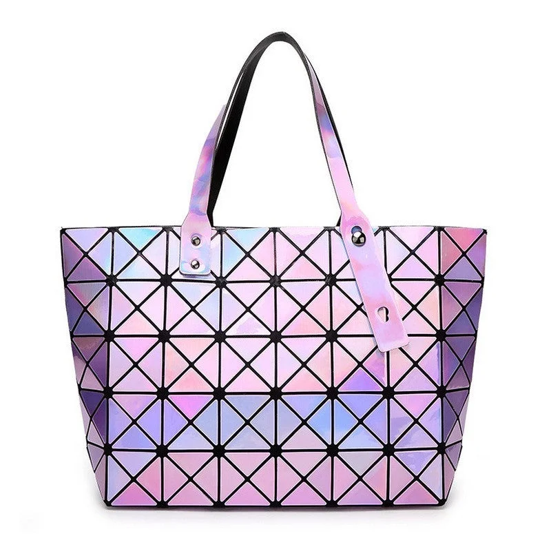 Handbag For Women Laser Women Dazzle Color Plaid Tote Casual Bags Female Fashion Fold Over Handbags Lady Sequins Mirror Saser Bag Bao Bao