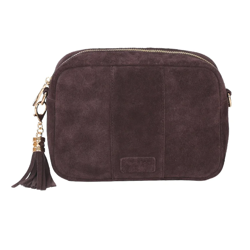 Bags With Tsa-Approved Features Pom Pom London City Suede Bag Chocolate Plum