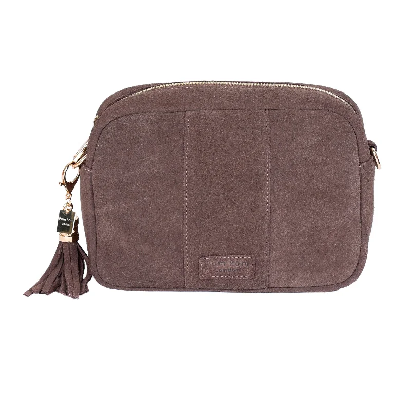 Elegant New Year Party Bags With Flash Sales Pom Pom London City Suede Bag Mocha