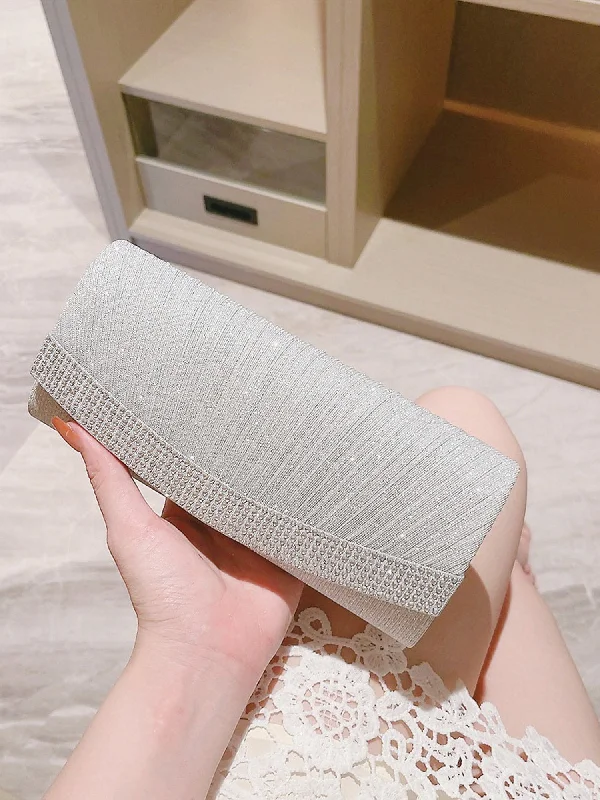 Trendy Women's Wear Collection Silver Diamond Pleated Evening Bag