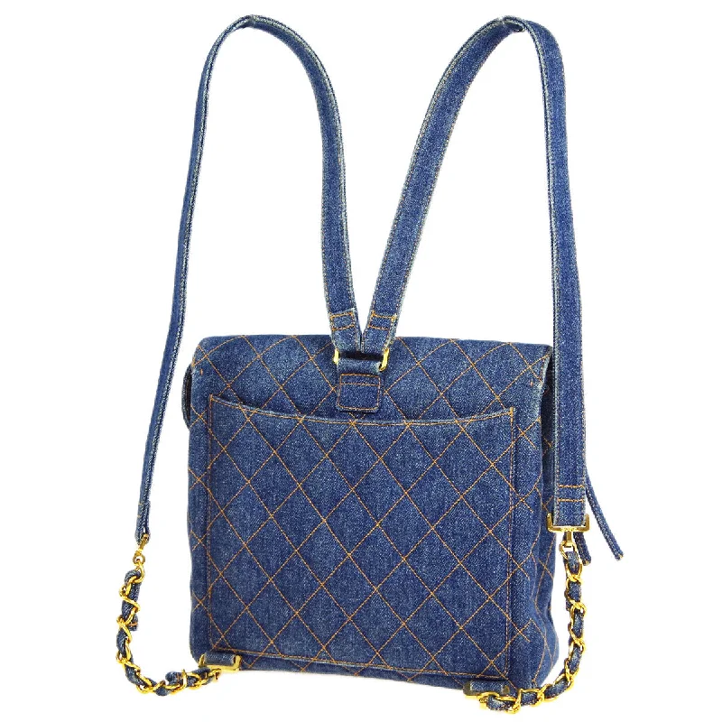 Festive Holiday Gift Bags Chanel * 1990s Classic Flap Backpack Medium Denim