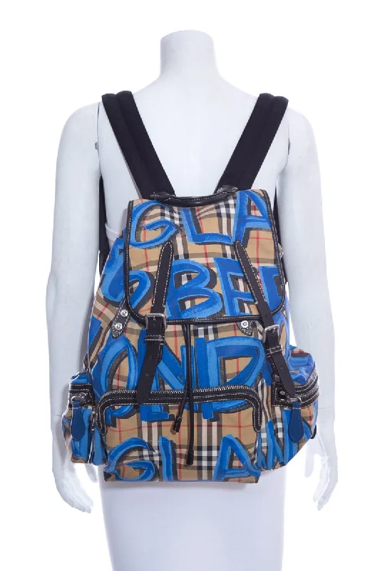Luxury Bags For Working Professionals Burberry Blue Graffiti Checked Backpack