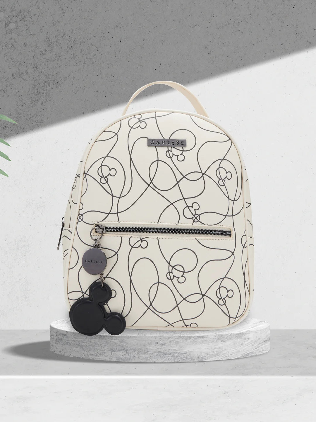 Stylish Bags For Fashion Influencers And Bloggers Caprese Disney Inspired Printed Mickey Mouse Collection Medium Backpack White