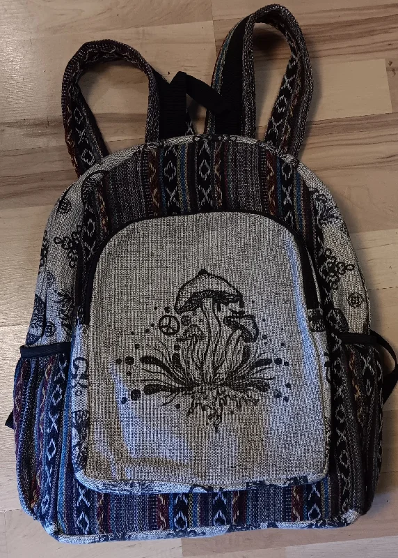 Bags With Tsa-Approved Features Cotton Backpack ~ Mushroom Motif