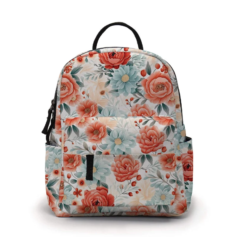 Stylish Bags With Discounts Mini Backpack - Floral, Light Blue Coral