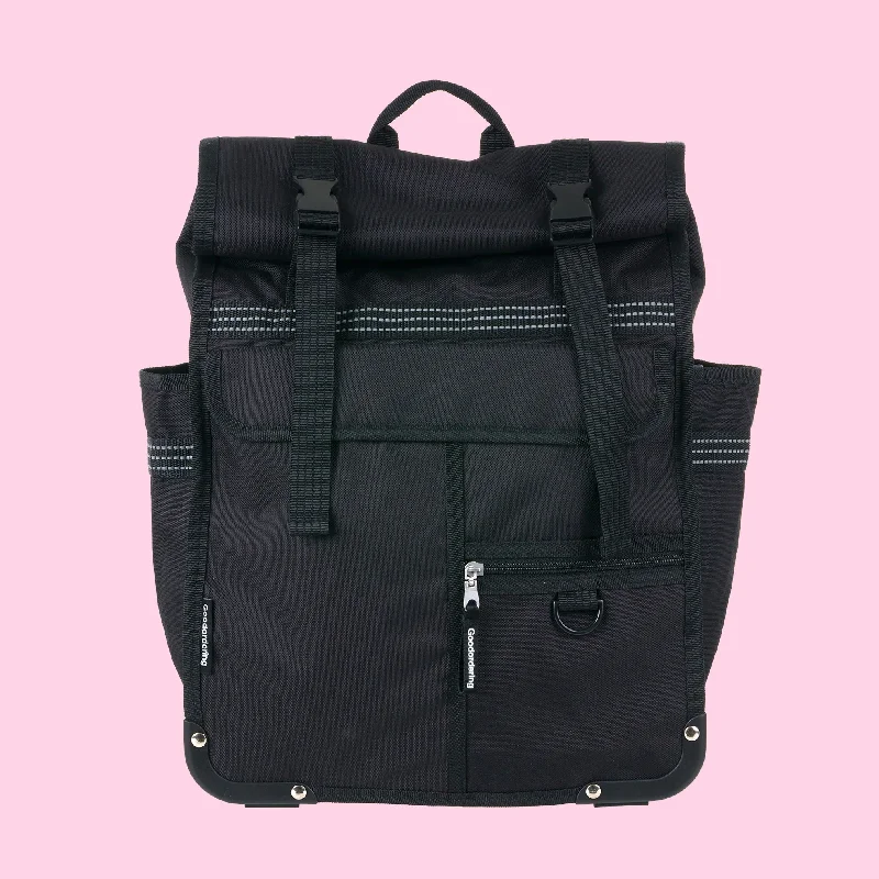 Edgy Bags For Bold And Daring Fashionistas Eco nylon Monochrome Rolltop Backpack Black pannier two in one Edgy Bags For Bold And Daring Fashionistas Eco nylon Monochrome Rolltop Backpack Black pannier two in one