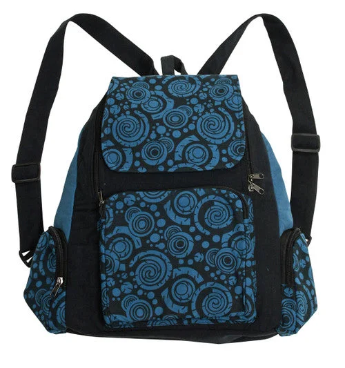 Luxury Bags With Premium Materials And Craftsmanship Swirl Print Backpack ~ Black & Blue Luxury Bags With Premium Materials And Craftsmanship Swirl Print Backpack ~ Black & Blue