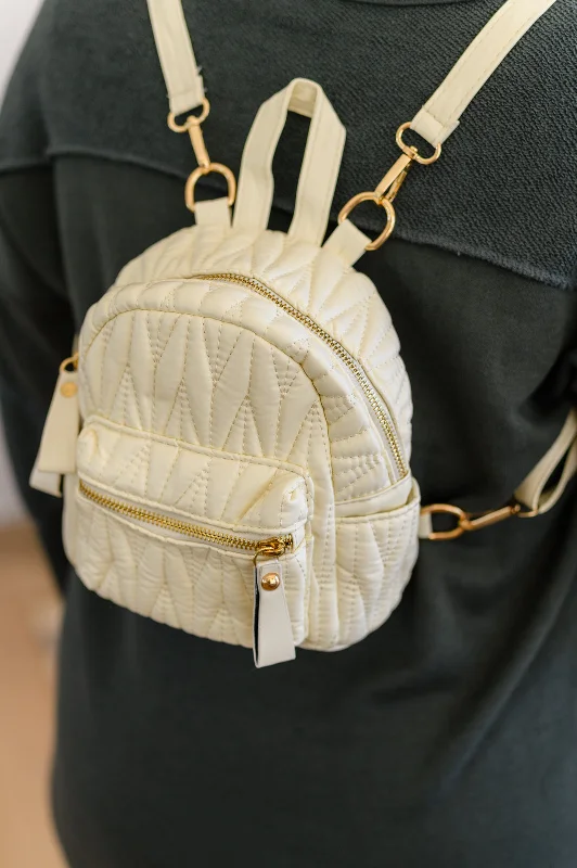 Clearance Bags For Budget Shoppers Take It With You Quilted Mini Backpack in Cream
