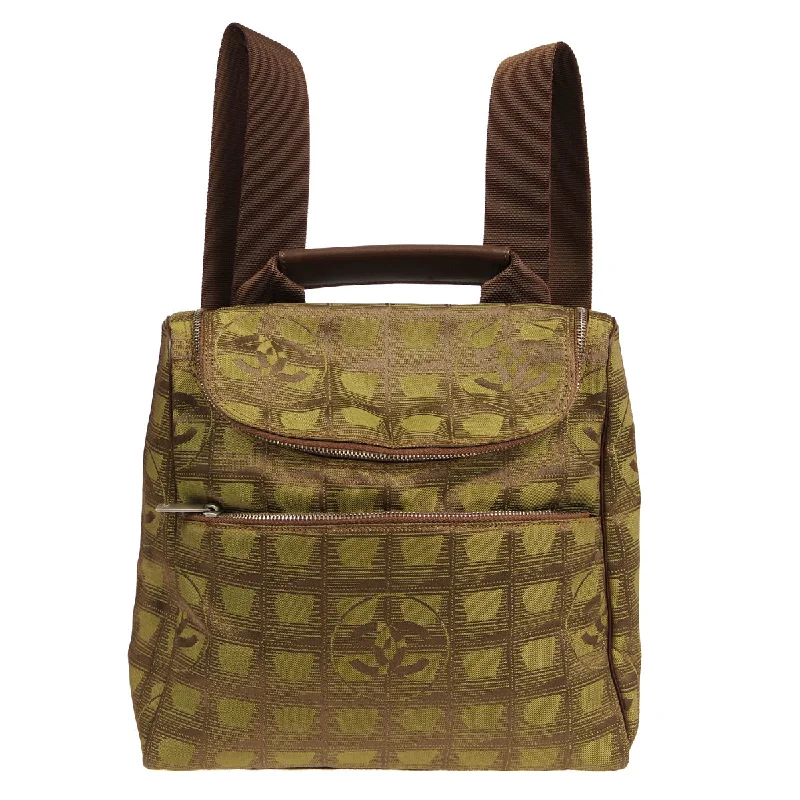 Luxury Bags On Sale Chanel 2001-2003 New Travel Line Backpack Brown Jacquard