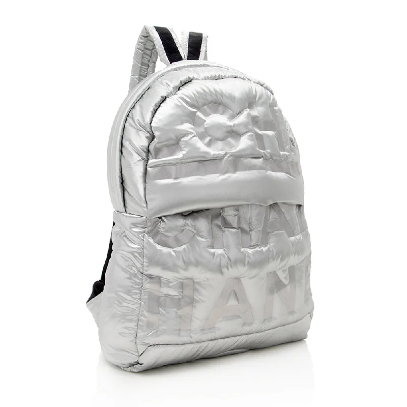 Bold Fashionistas Chanel Embossed Nylon Logo Doudoune Large Backpack (SHF-17689)