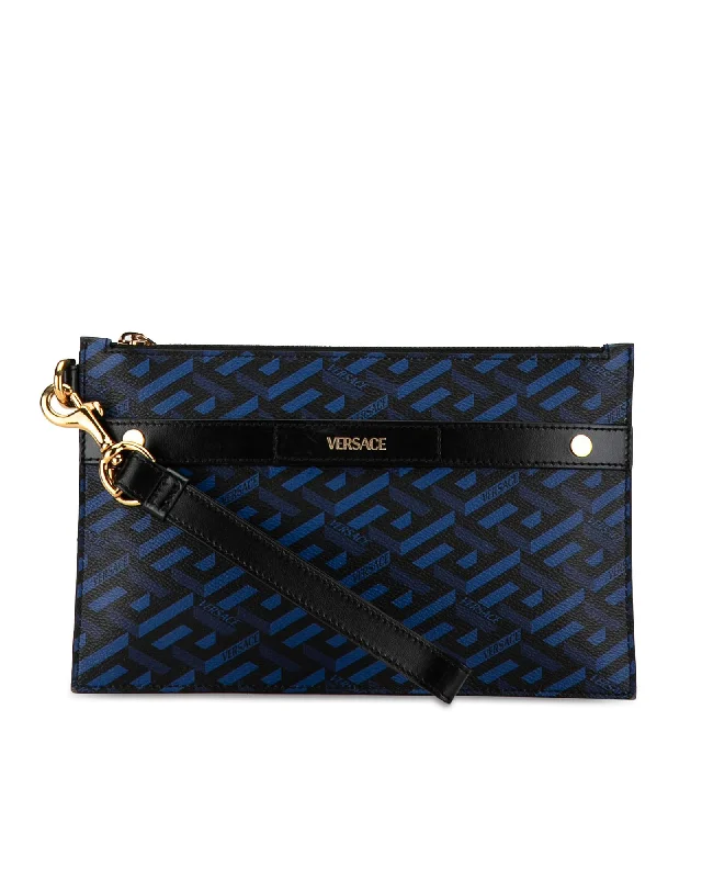 Luxurious But Budget-Friendly Bags Printed Coated Canvas Clutch with Leather Trim