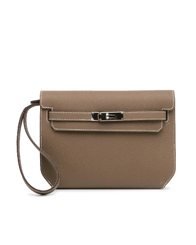 Cozy Handbags With Clearance Prices Leather Twist Lock Clutch with Wrist Strap