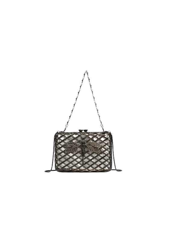 Luxury Bags On Sale BOLSA CLUTCH METAL TRAMA COM BORBOLETAS EM CRISTAIS