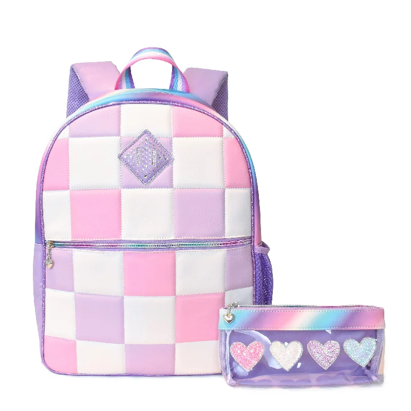 Glamorous Bags For Evening Events And Parties Checkerboard Large Backpack with Hearts Clear Pencil Pouch Glamorous Bags For Evening Events And Parties Checkerboard Large Backpack with Hearts Clear Pencil Pouch