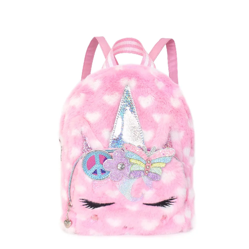 Luxury Bags On Sale Miss Gwen Unicorn Peace Sign Heart-Printed Plush Mini Backpack