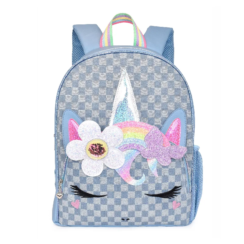 Seasonal Clearance Bags For Summer Miss Gwen Unicorn Denim Checkerboard Large Backpack Seasonal Clearance Bags For Summer Miss Gwen Unicorn Denim Checkerboard Large Backpack
