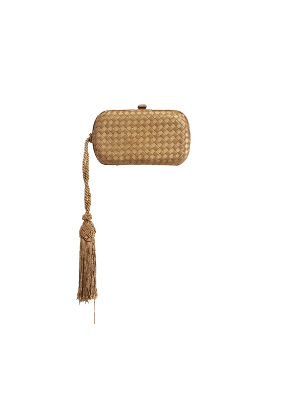 Bag For Modern Fashion INTRECCIATO SATIN TASSEL CLUTCH