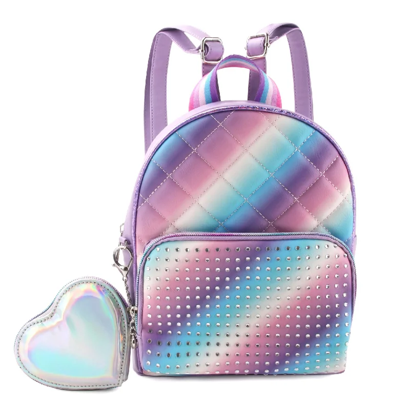 Tote Bag For Office Use Ombre Rhinestone Quilted Mini Backpack with Coin Purse