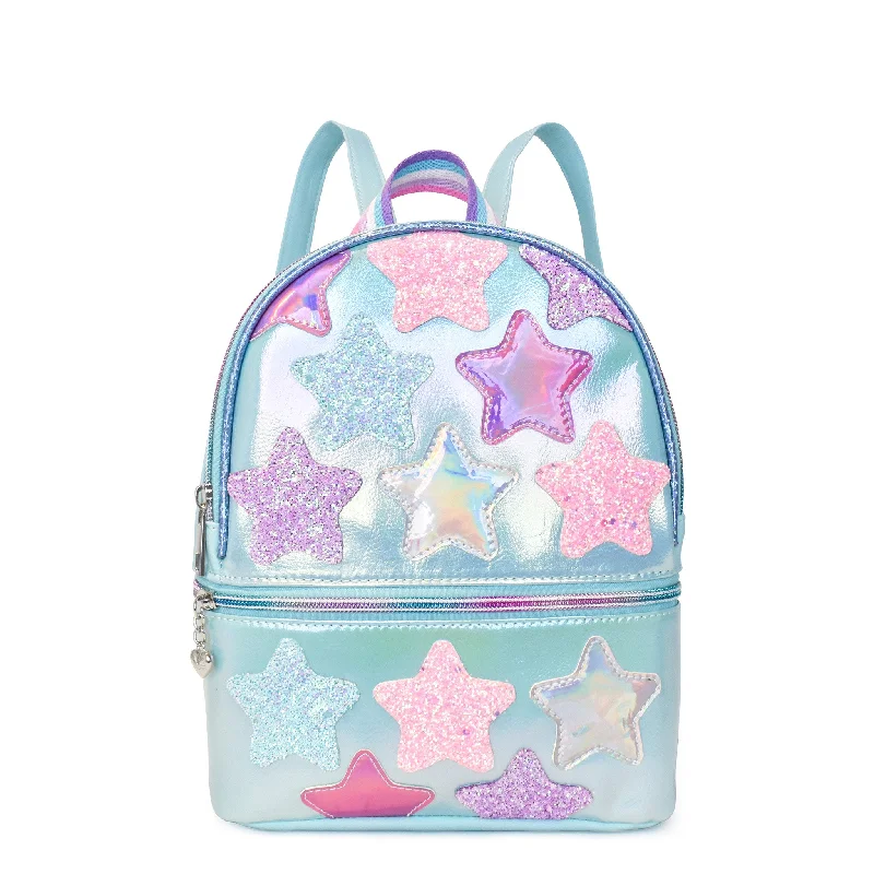 Minimalist Bags For Clean And Modern Aesthetics Star-Patched Metallic Light Blue Mini Backpack Minimalist Bags For Clean And Modern Aesthetics Star-Patched Metallic Light Blue Mini Backpack