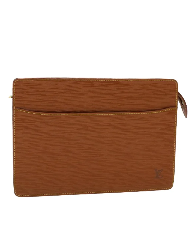 Spacious Bags With Holiday Promotions Brown Epi Leather Clutch Bag with Metal Fittings