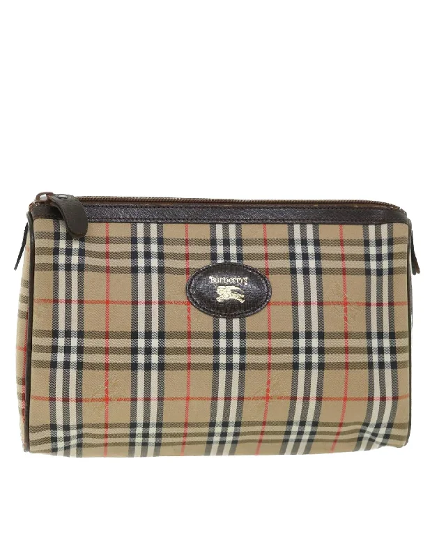 Retro Lovers Canvas Leather Clutch Bag in Beige and Brown