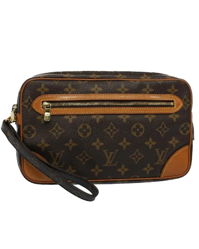 Lightweight And Affordable Bags Monogram Canvas Clutch Bag with Dragonne Chain Detail