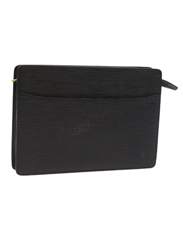 Eco-Friendly Bags With Promotions Black Epi Leather Clutch Bag with Metal Fittings