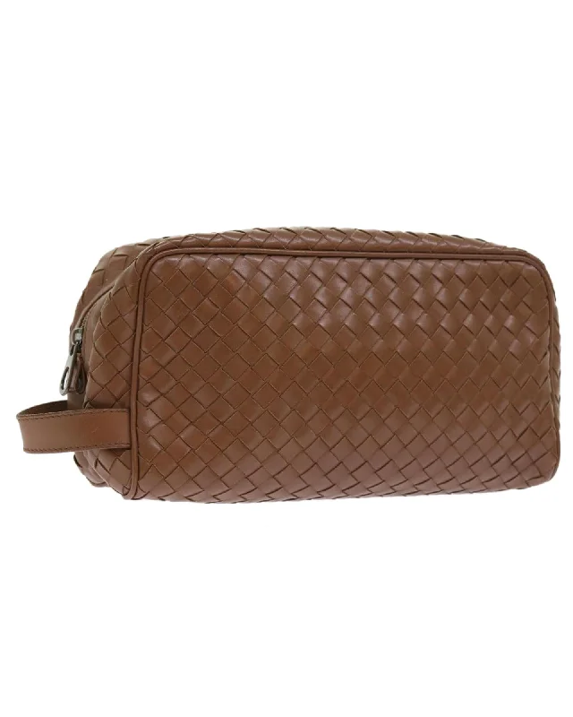 Anti-Theft And Budget-Friendly Bags Brown Leather Intrecciato Clutch Bag